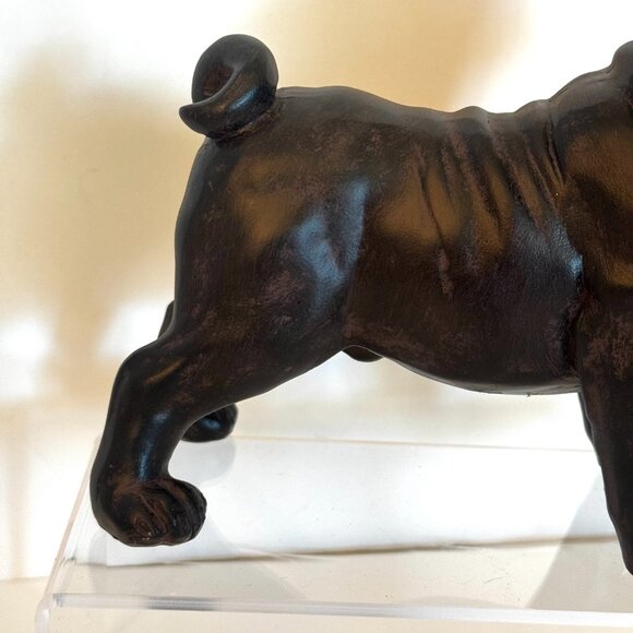 American English French Pug Dog with Golden Crown 9" Tall Dark Brown Resin Figur - Picture 4 of 15